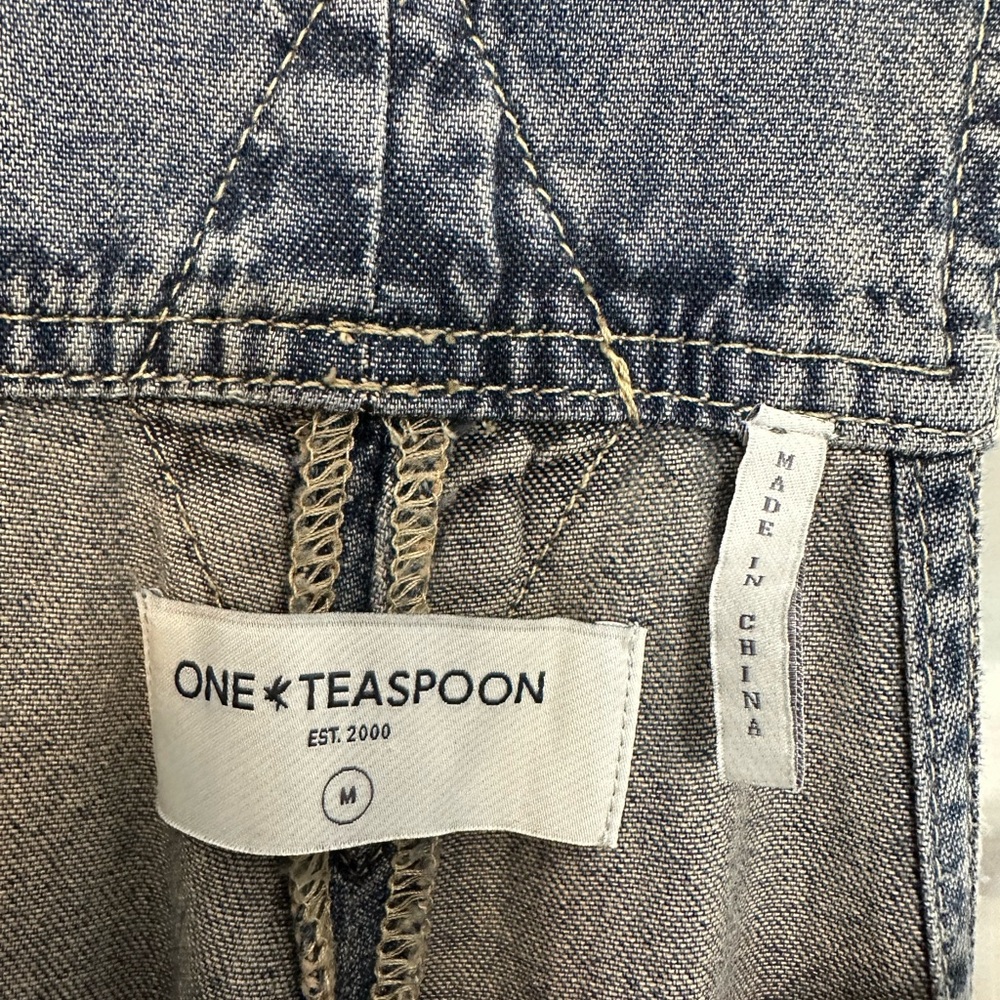 One Teaspoon Blue Denim cropped Wide Leg Overalls - Picture 3 of 7